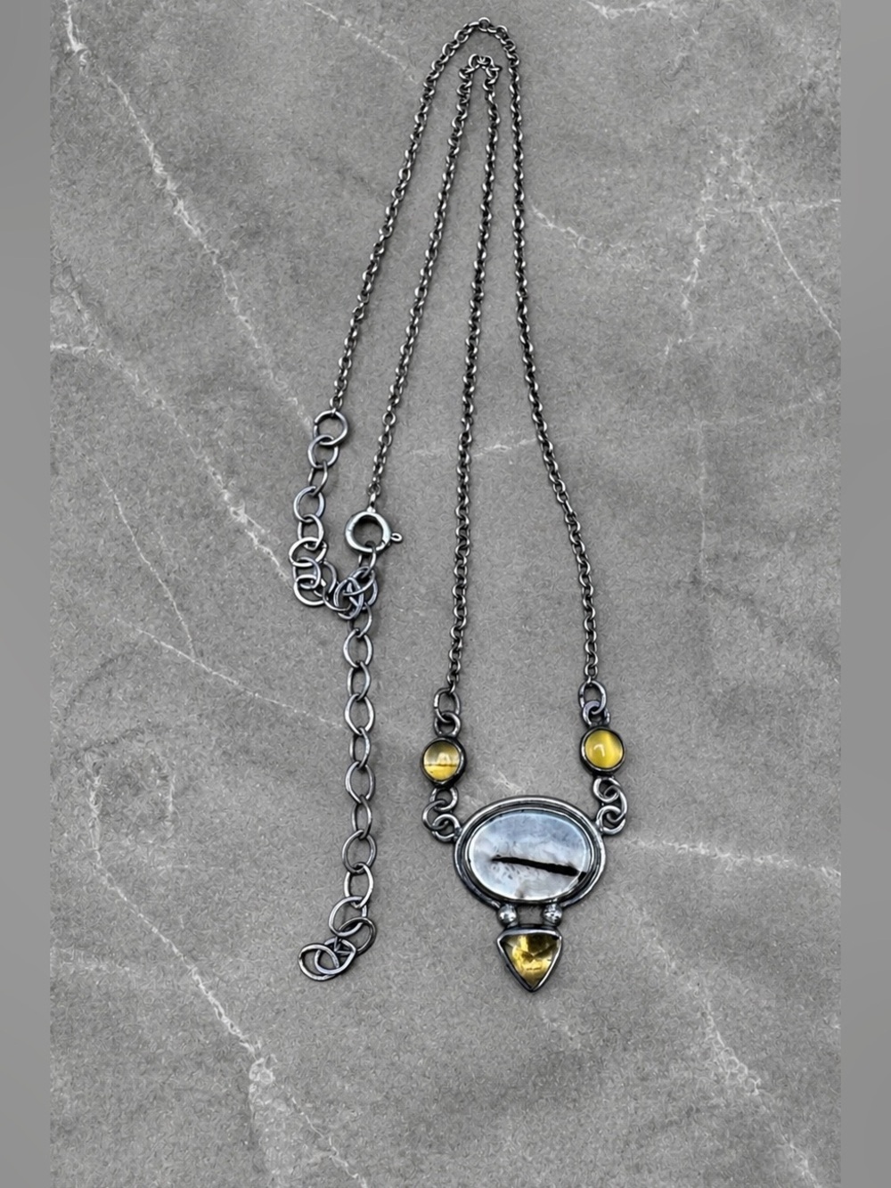 Great Falls Metal Works GFMW Sterling Silver Montana Moss Agate Citrine Necklace